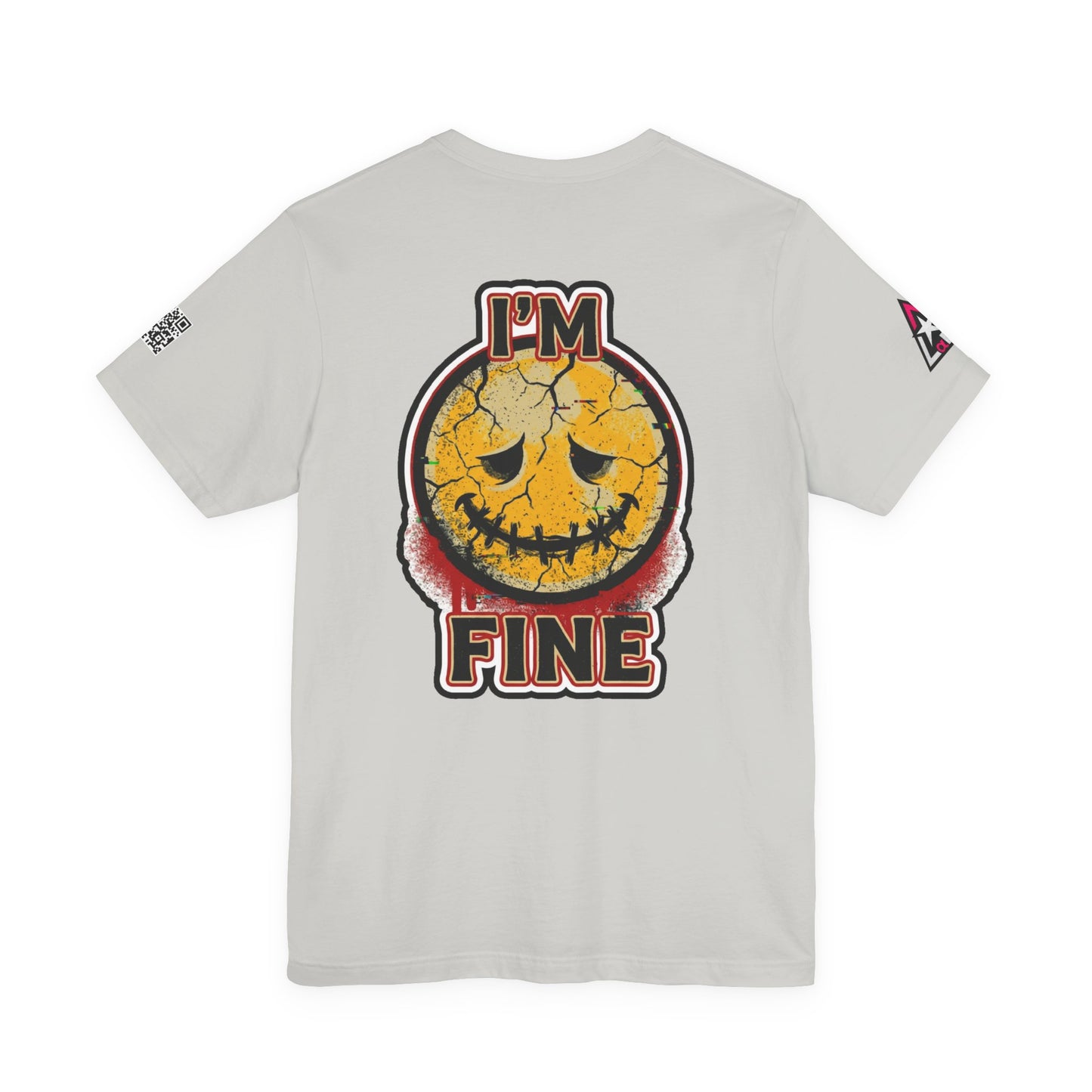 I'M FINE Cracked Smile Graphic T-Shirt | Dark Humor Tee | Halloween Shirt | Streetwear Graphic Tee | Unisex Shirt