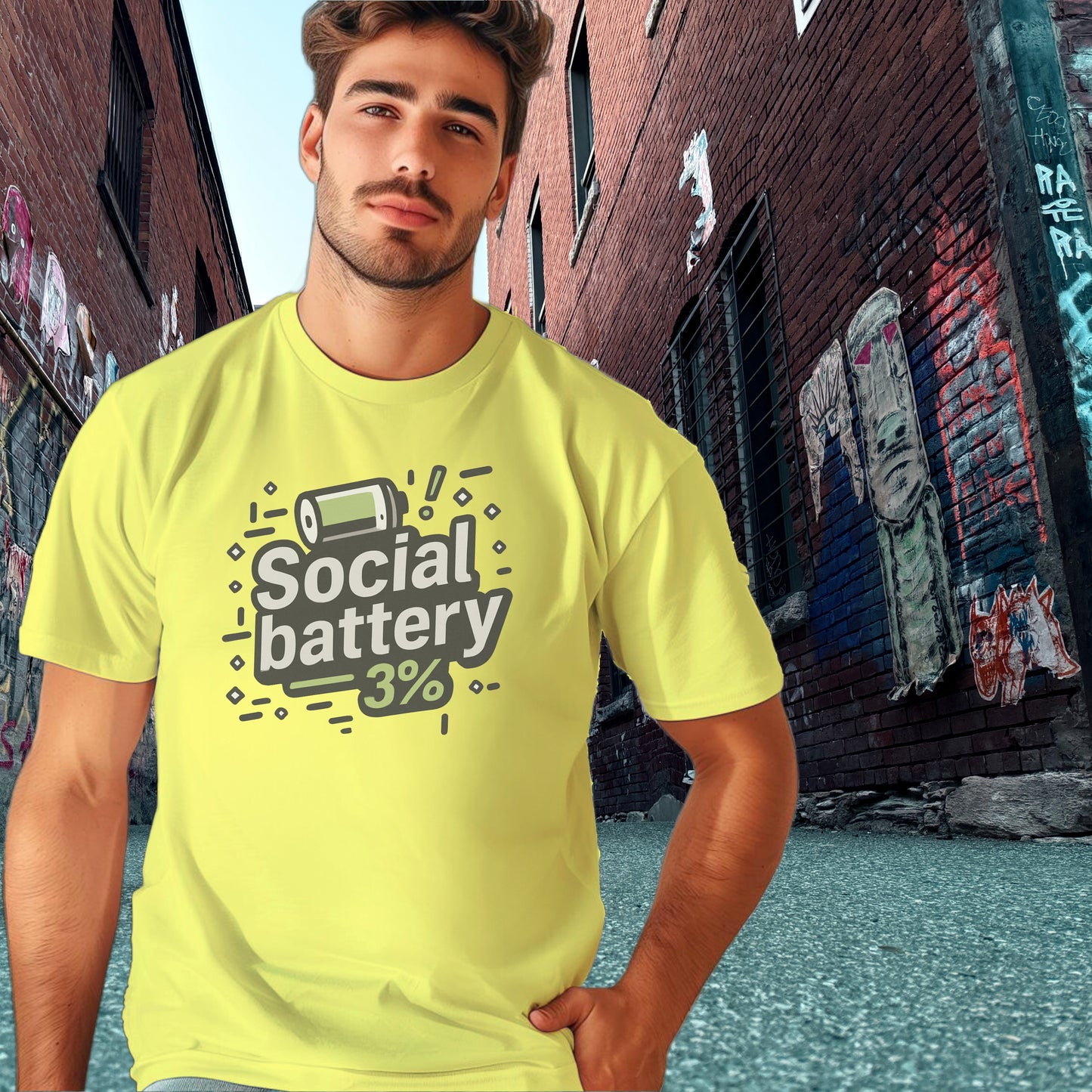 Social Battery 3% Graphic Design T-Shirt