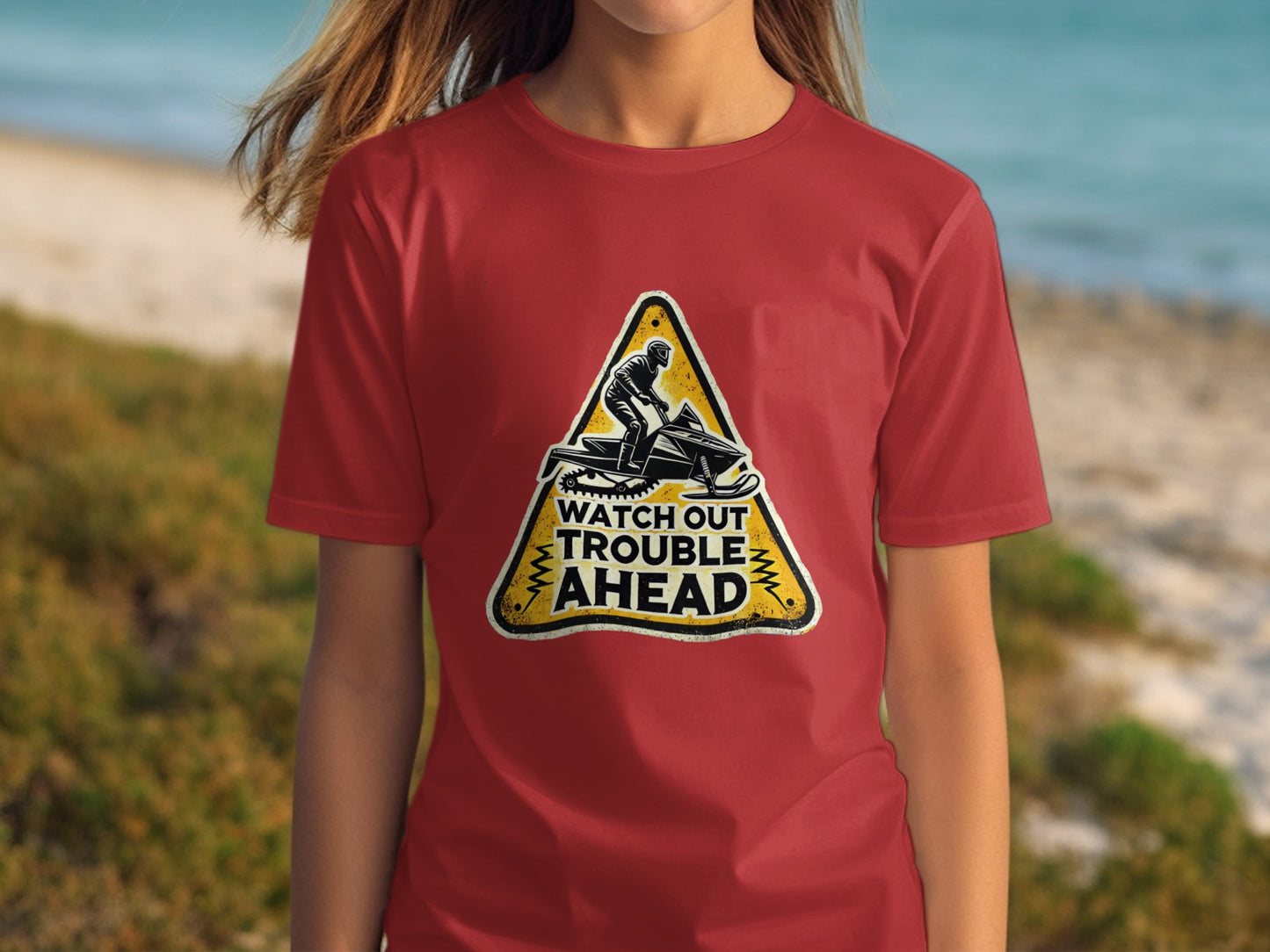 Watch Out Trouble Ahead Print Red Shirt product