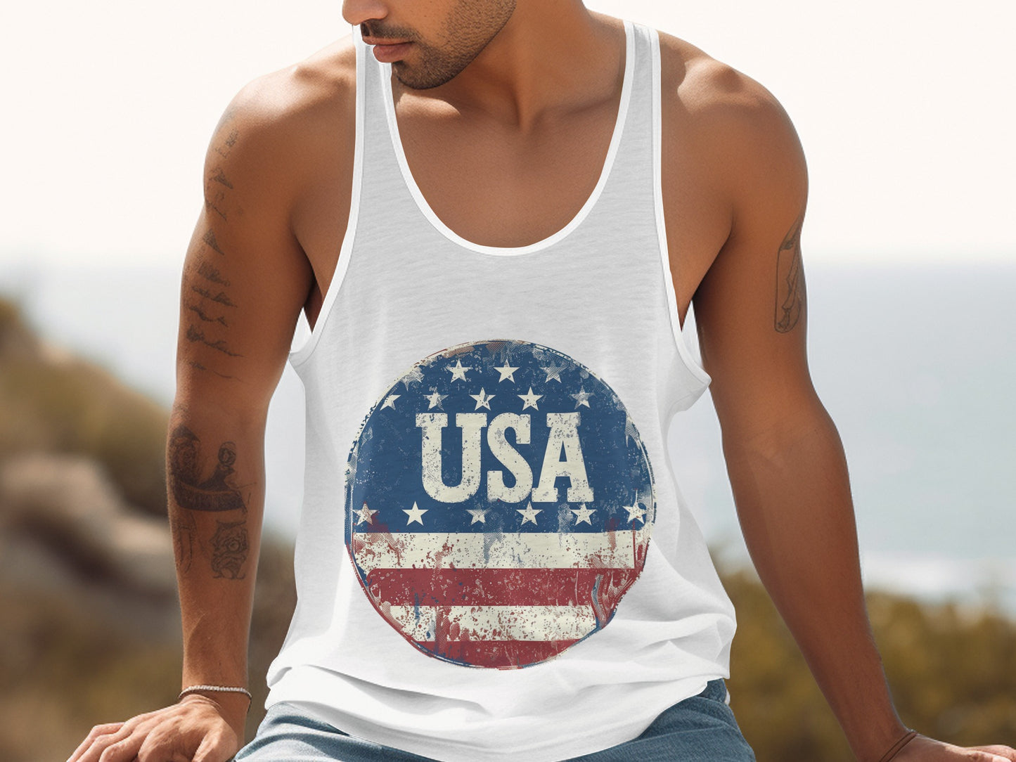 USA Patriotic Tank Top with Vintage Flag Graphic product type