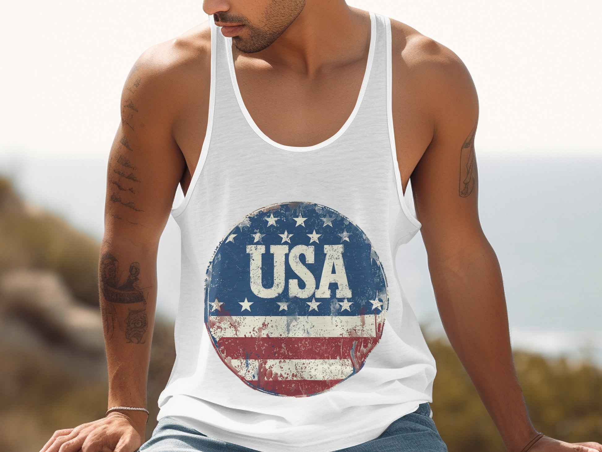 USA Patriotic Tank Top with Vintage Flag Graphic product type