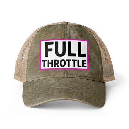 FULL THROTTLE Embroidered Washed Mesh-Back Cap | Funny Ponytail Cap | Vintage Women's Baseball Cap Description Concealed Ponytail Opening