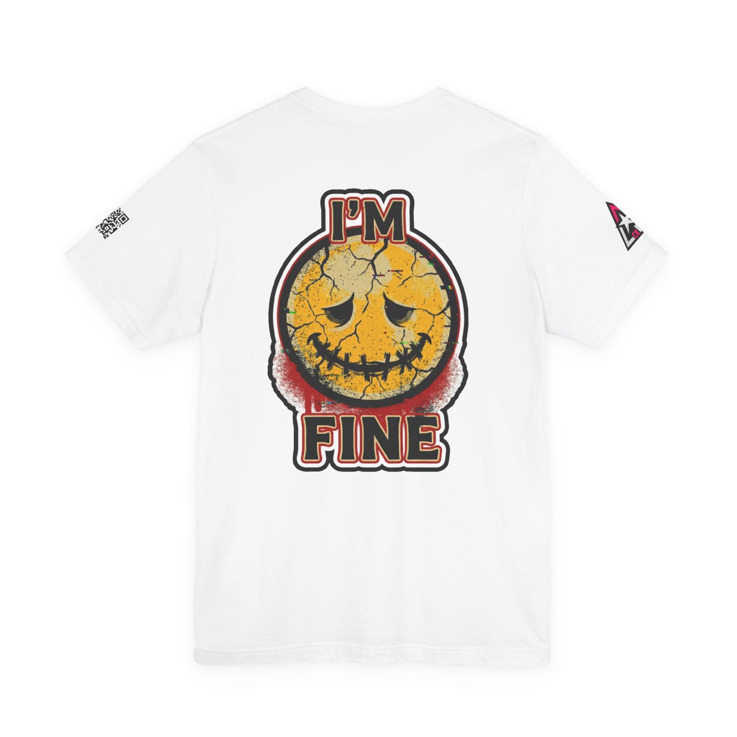 I'M FINE Cracked Smile Graphic T-Shirt | Dark Humor Tee | Halloween Shirt | Streetwear Graphic Tee | Unisex Shirt