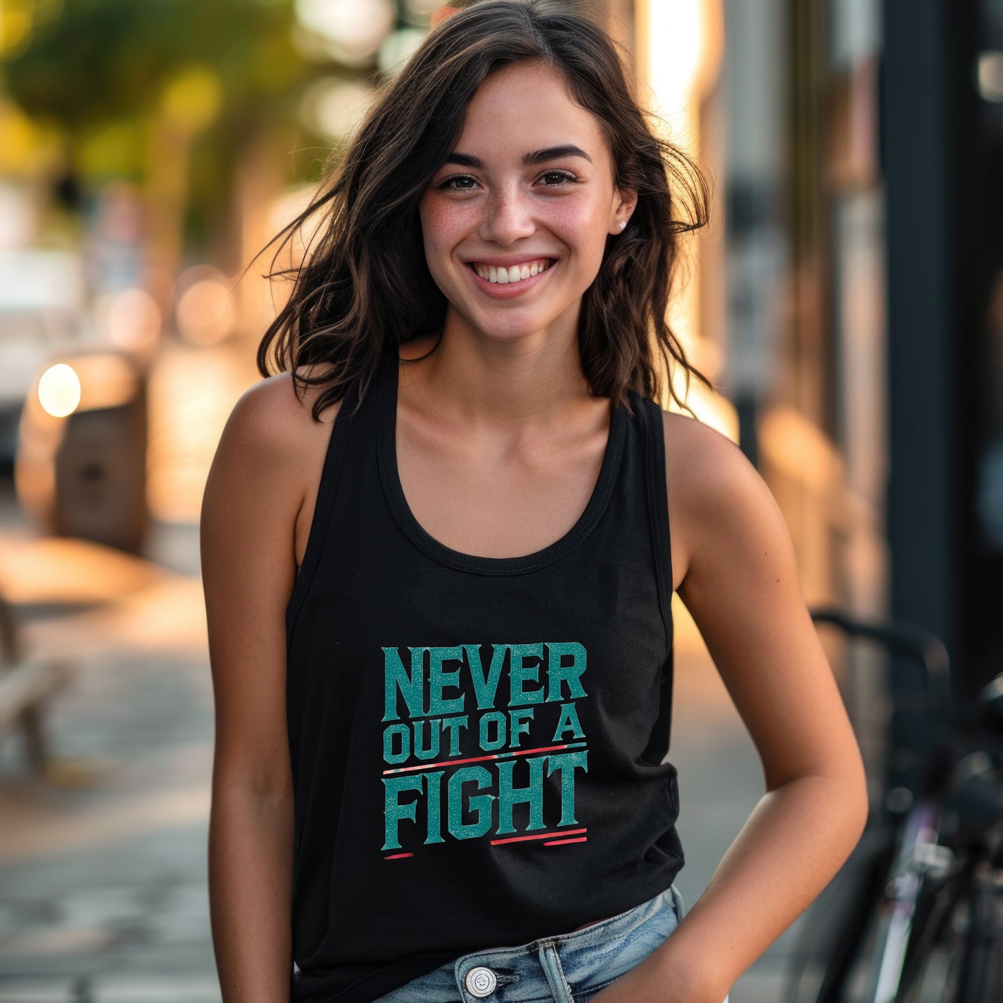 Never Out of a Fight Motivational Tank product