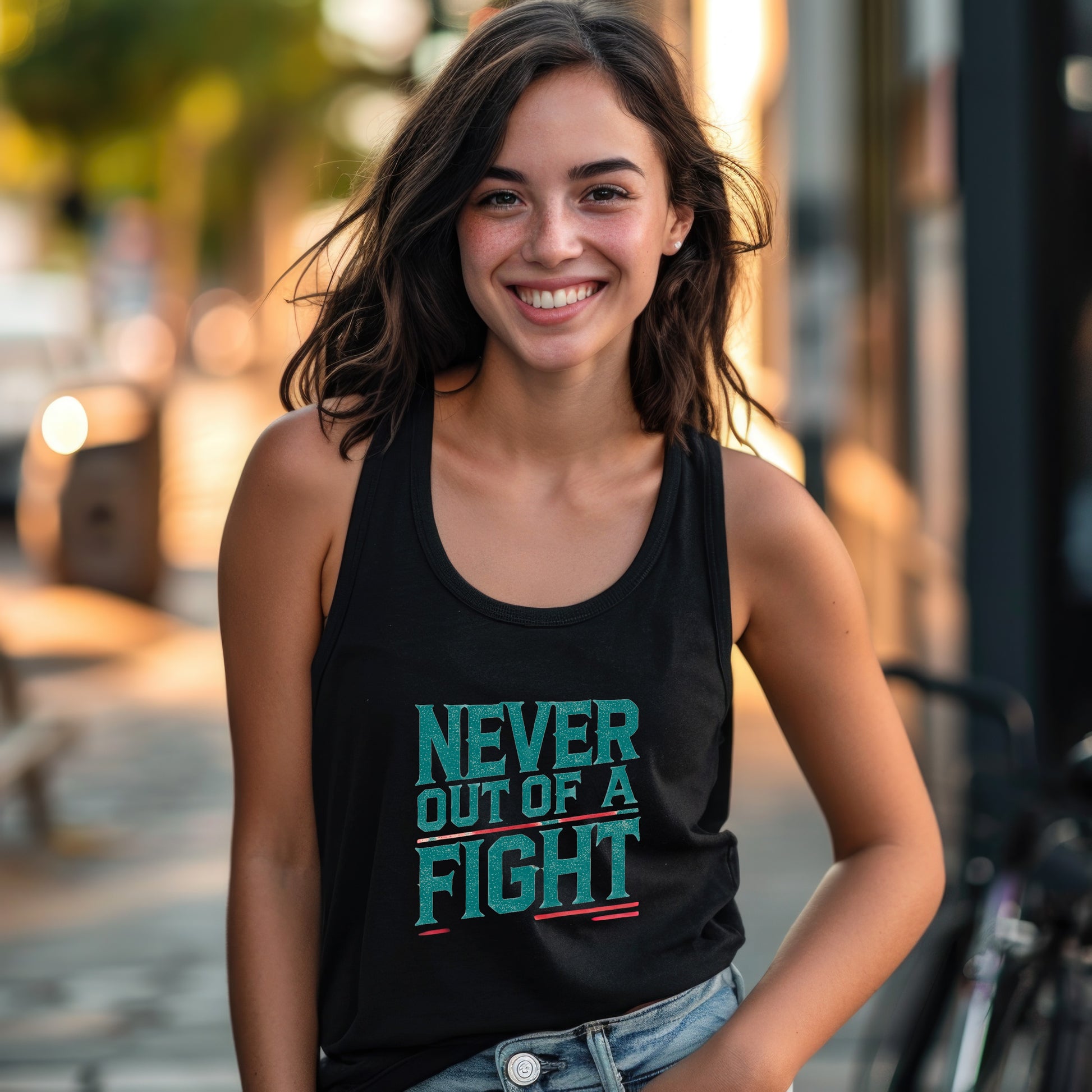 Never Out of a Fight Motivational Tank product