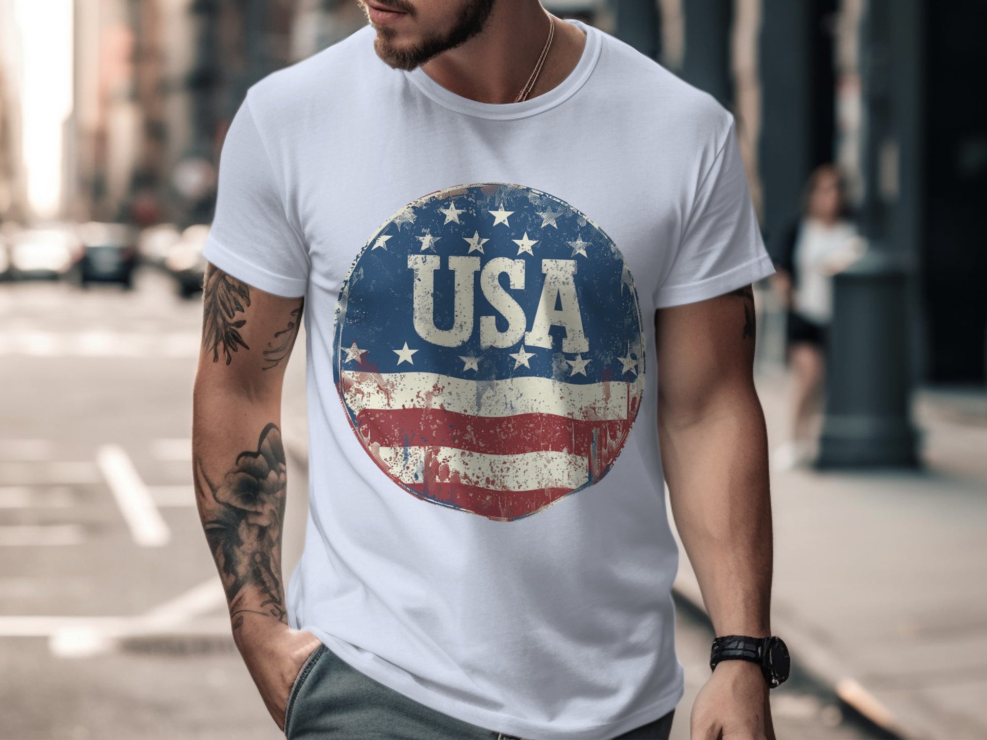 Patriotic USA Flag Graphic White Tee Shirt product