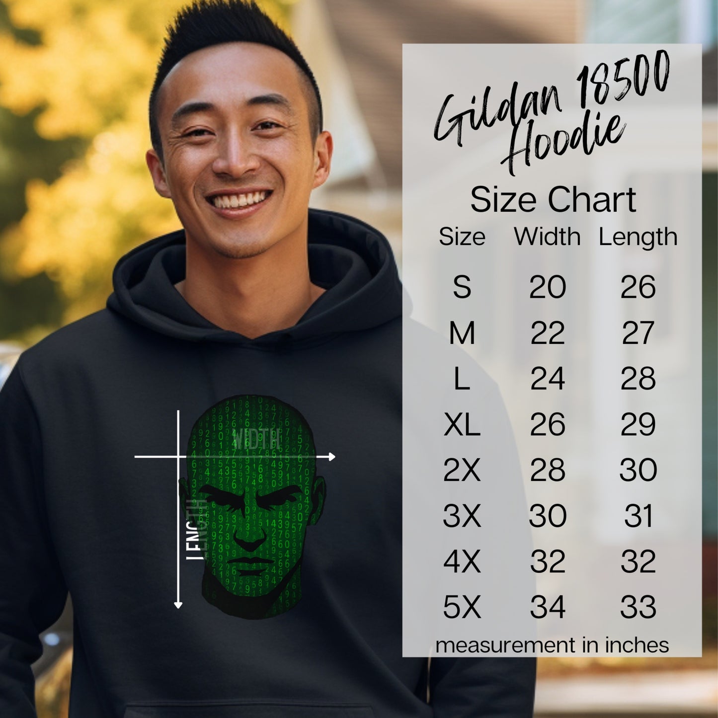 Gildan 18500 Hoodie with Custom Matrix Style Design