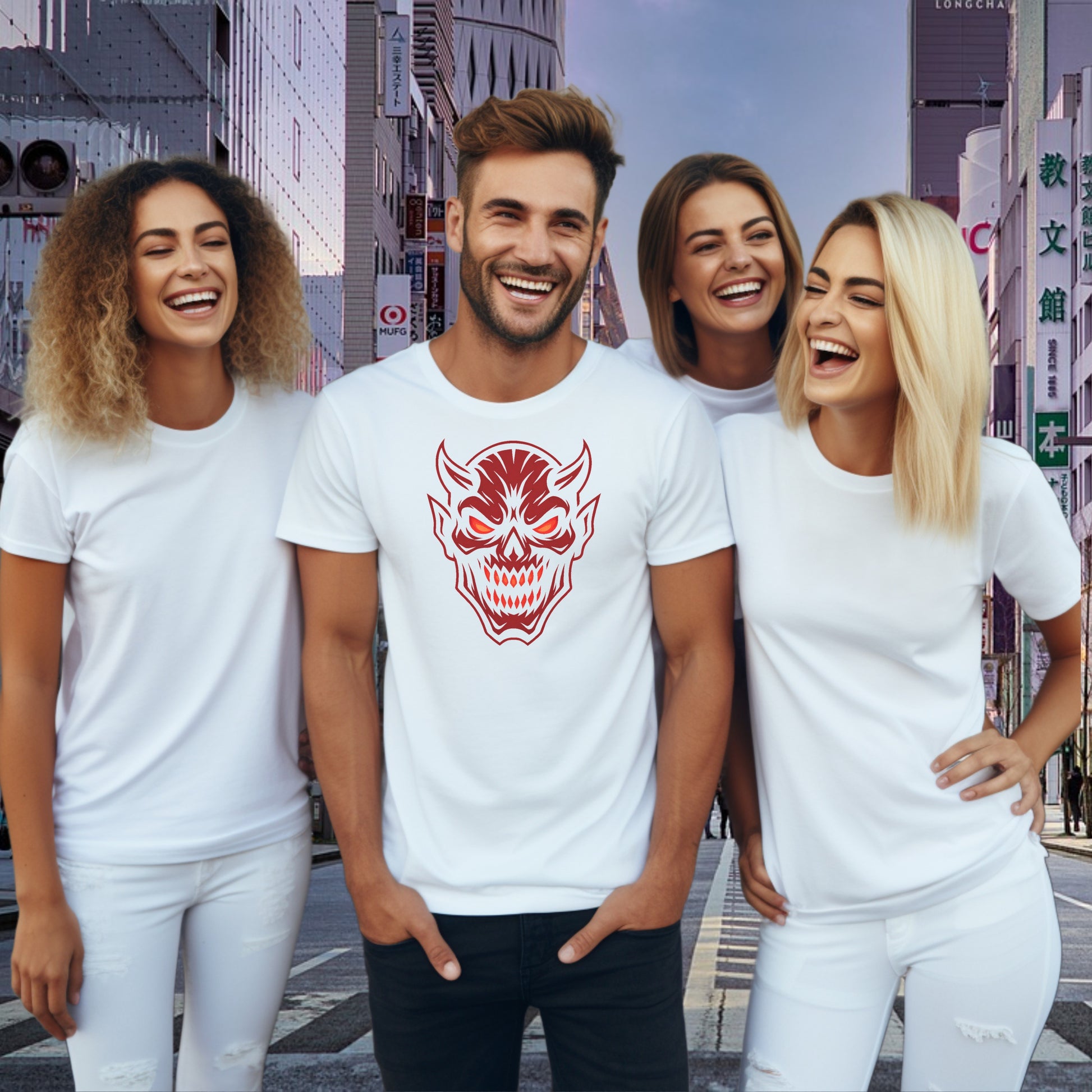 Smiling Friends Group Wearing Custom Graphic T-Shirts