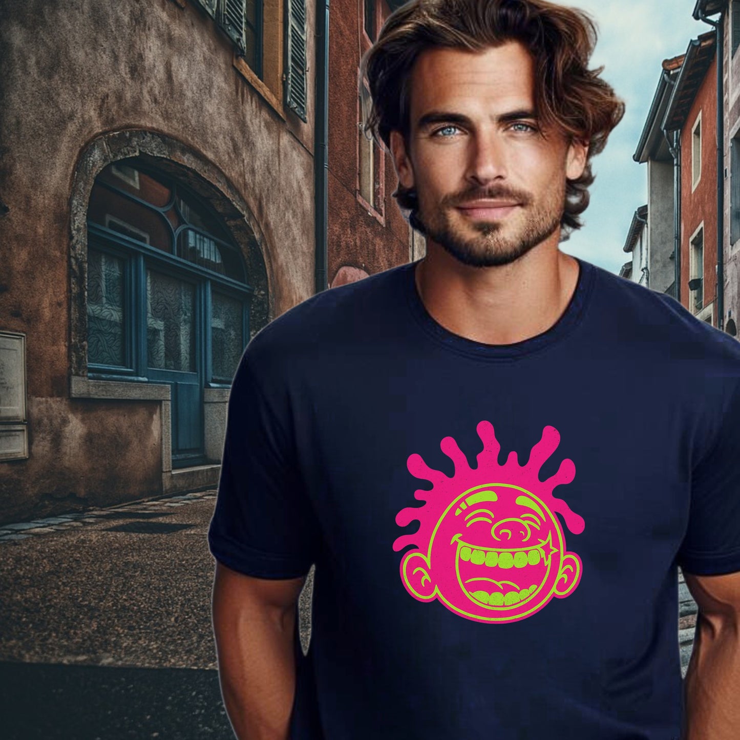 Vibrant Smiling Face Graphic Printed T-Shirt