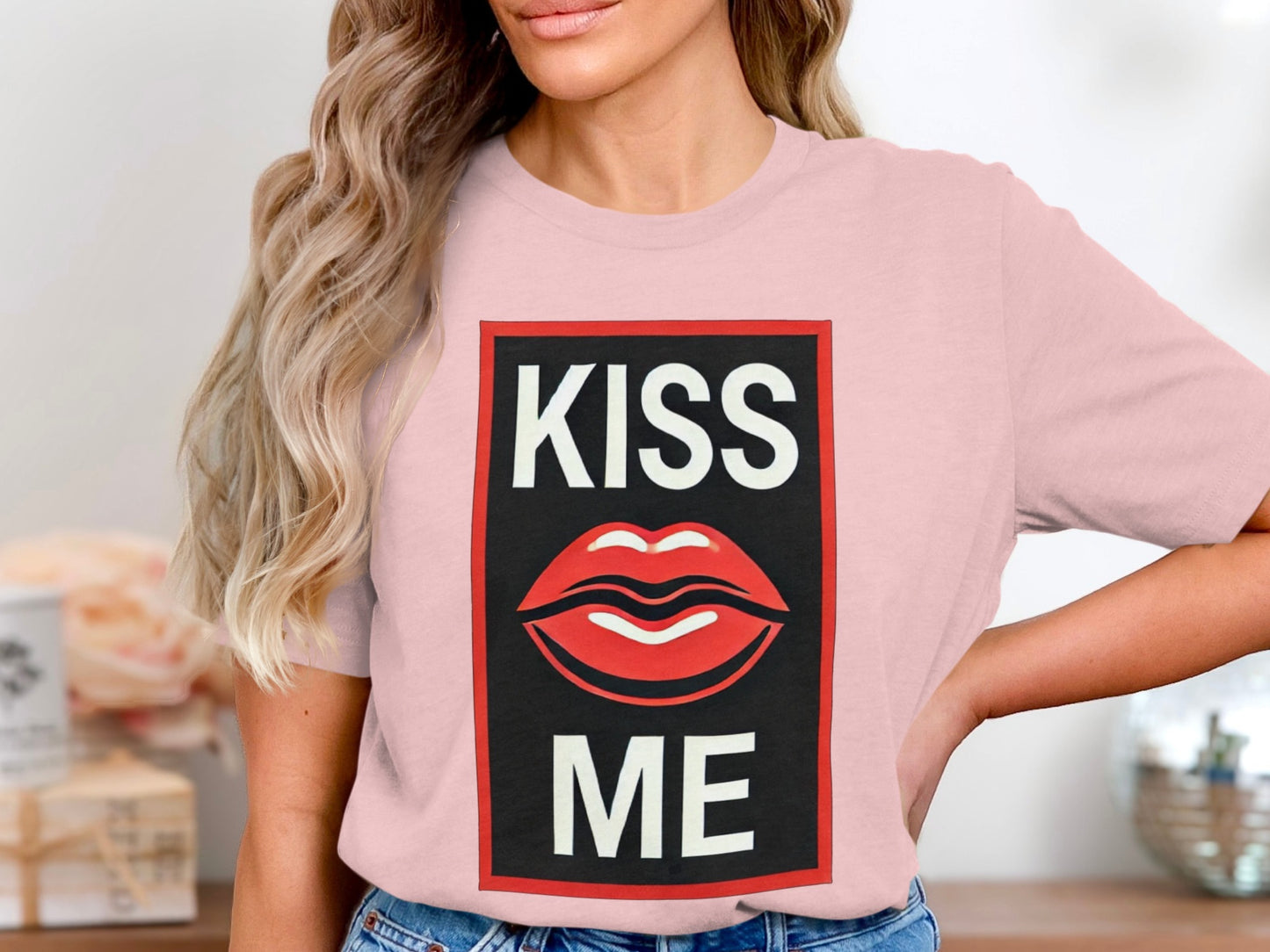 Kiss Me Graphic Lips Print T Shirt for Relaxed Style product