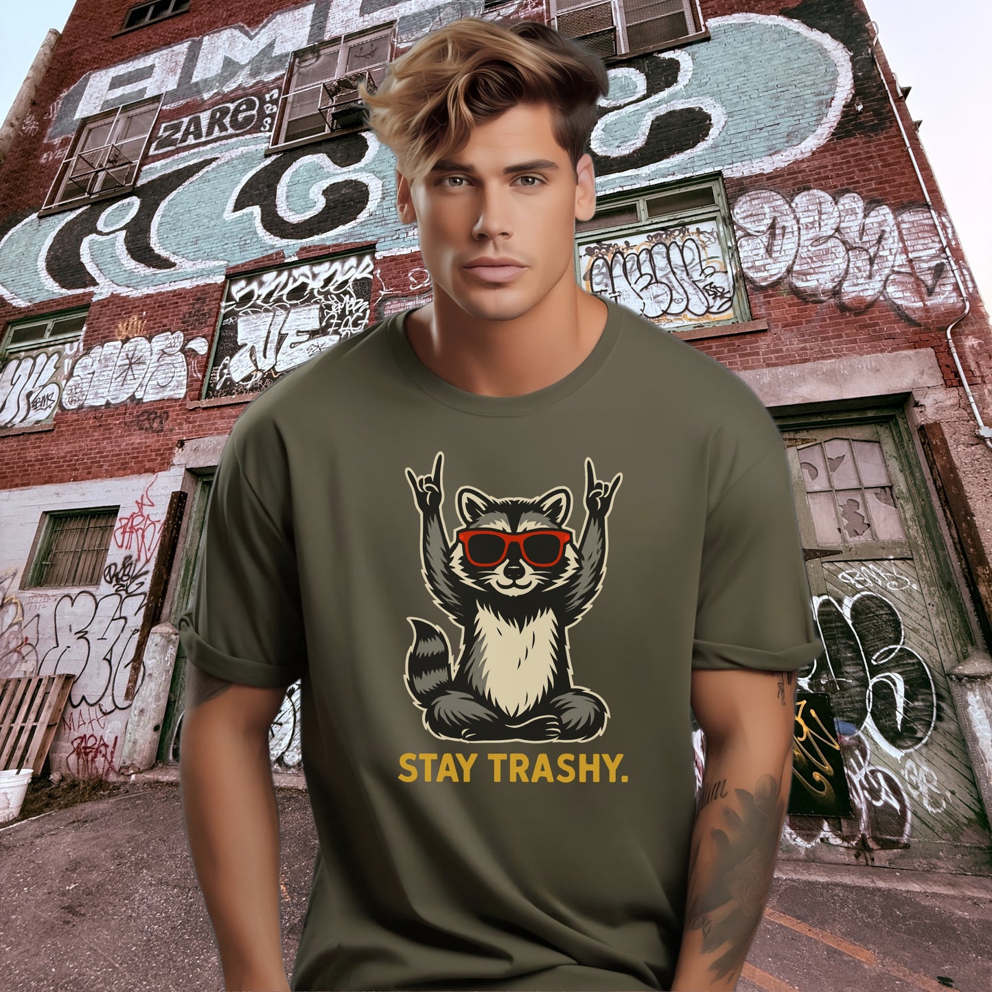 Stay Trashy Raccoon Graphic T-Shirt for Men
