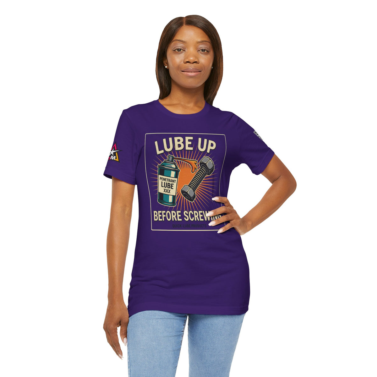 LUBE UP BEFORE SCREWING Graphic T-Shirt | Funny Mechanic Tee | Dirty Garage Humor Shirt | Vintage Automotive Tee