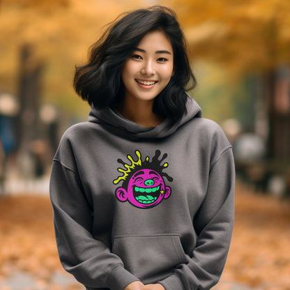Vibrant Smiling Cartoon Face Hoodie for Casual Wear