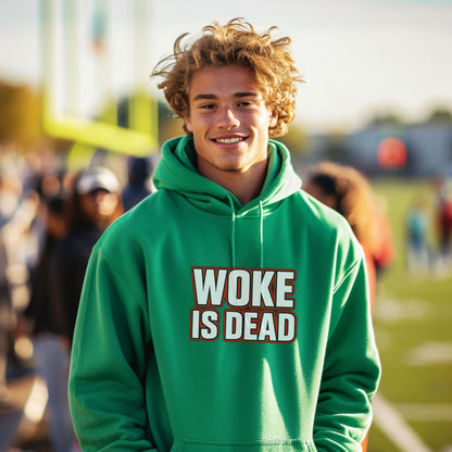 Woke Is Dead Funny Green Hoodie for Casual Everyday Wear