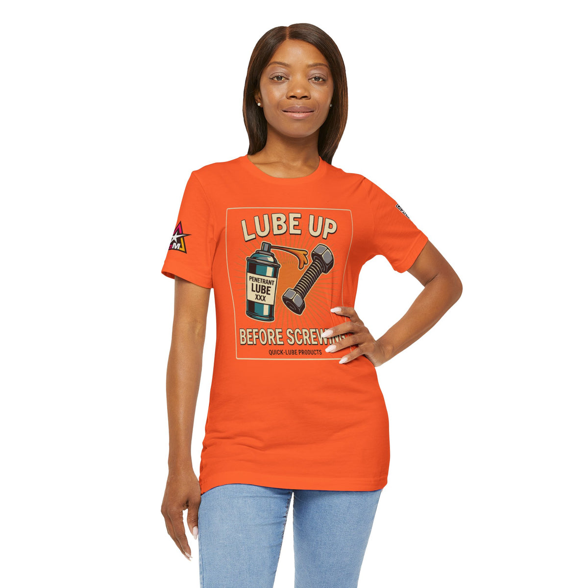 LUBE UP BEFORE SCREWING Graphic T-Shirt | Funny Mechanic Tee | Dirty Garage Humor Shirt | Vintage Automotive Tee
