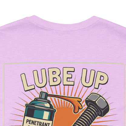 LUBE UP BEFORE SCREWING Graphic T-Shirt | Funny Mechanic Tee | Dirty Garage Humor Shirt | Vintage Automotive Tee