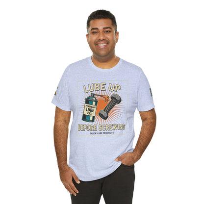 LUBE UP BEFORE SCREWING Graphic T-Shirt | Funny Mechanic Tee | Dirty Garage Humor Shirt | Vintage Automotive Tee