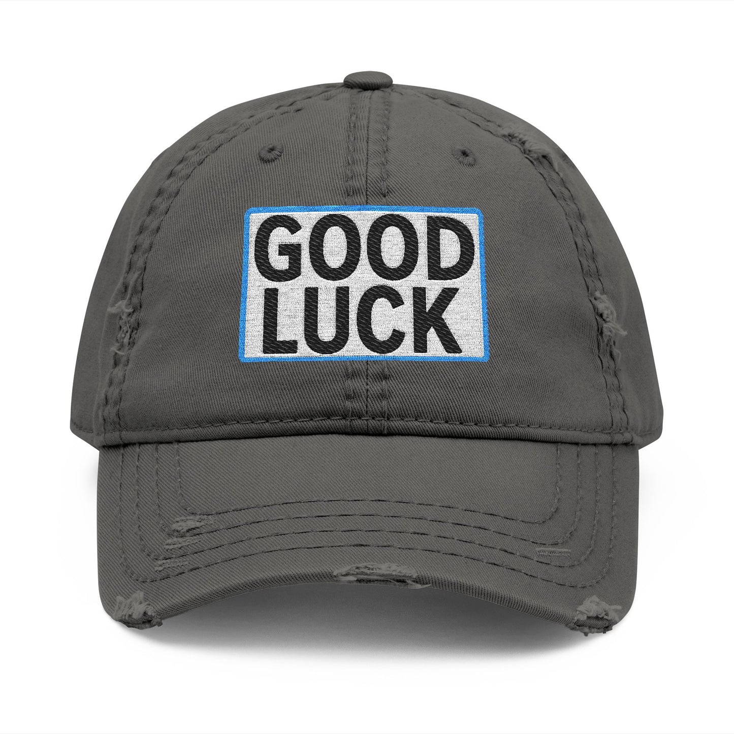 GOOD LUCK Embroidered Vintage Dad Hat | Distressed Baseball Cap | Washed Cotton Adjustable Cap