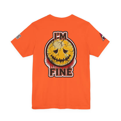 I'M FINE Cracked Smile Graphic T-Shirt | Dark Humor Tee | Halloween Shirt | Streetwear Graphic Tee | Unisex Shirt