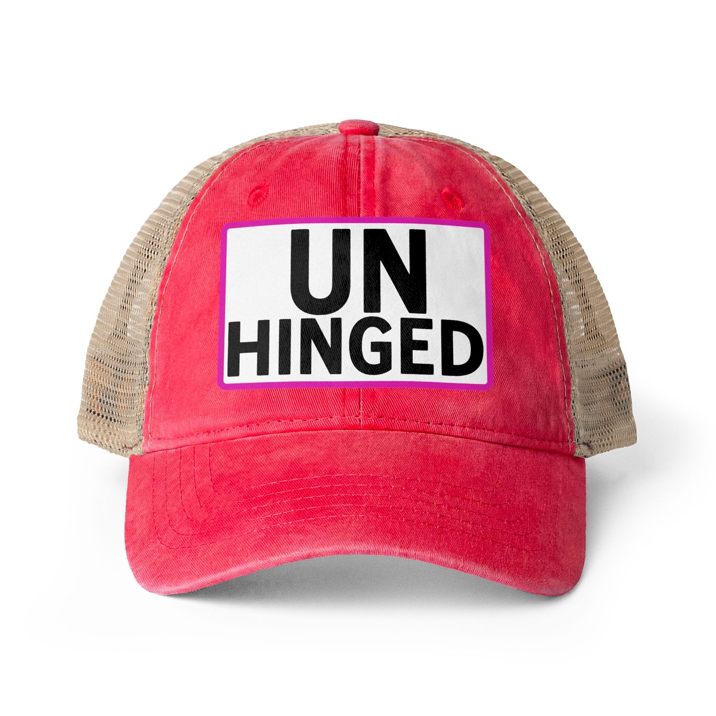 UNHINGED Embroidered Washed Mesh-Back Cap | Funny Ponytail Baseball Hat | Casual Women's Cap