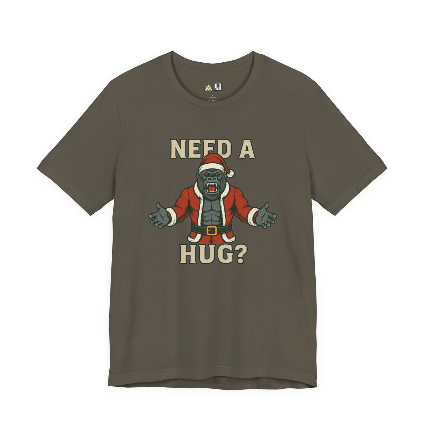 Need a Hug? Gorilla Santa – Unisex Bold Graphic Streetwear Tee