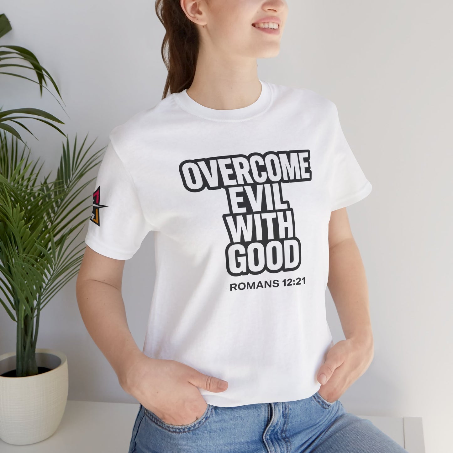 Overcome Evil With Good Graphic T-Shirt | Romans 12:21 Christian Tee | Faith & Strength Streetwear