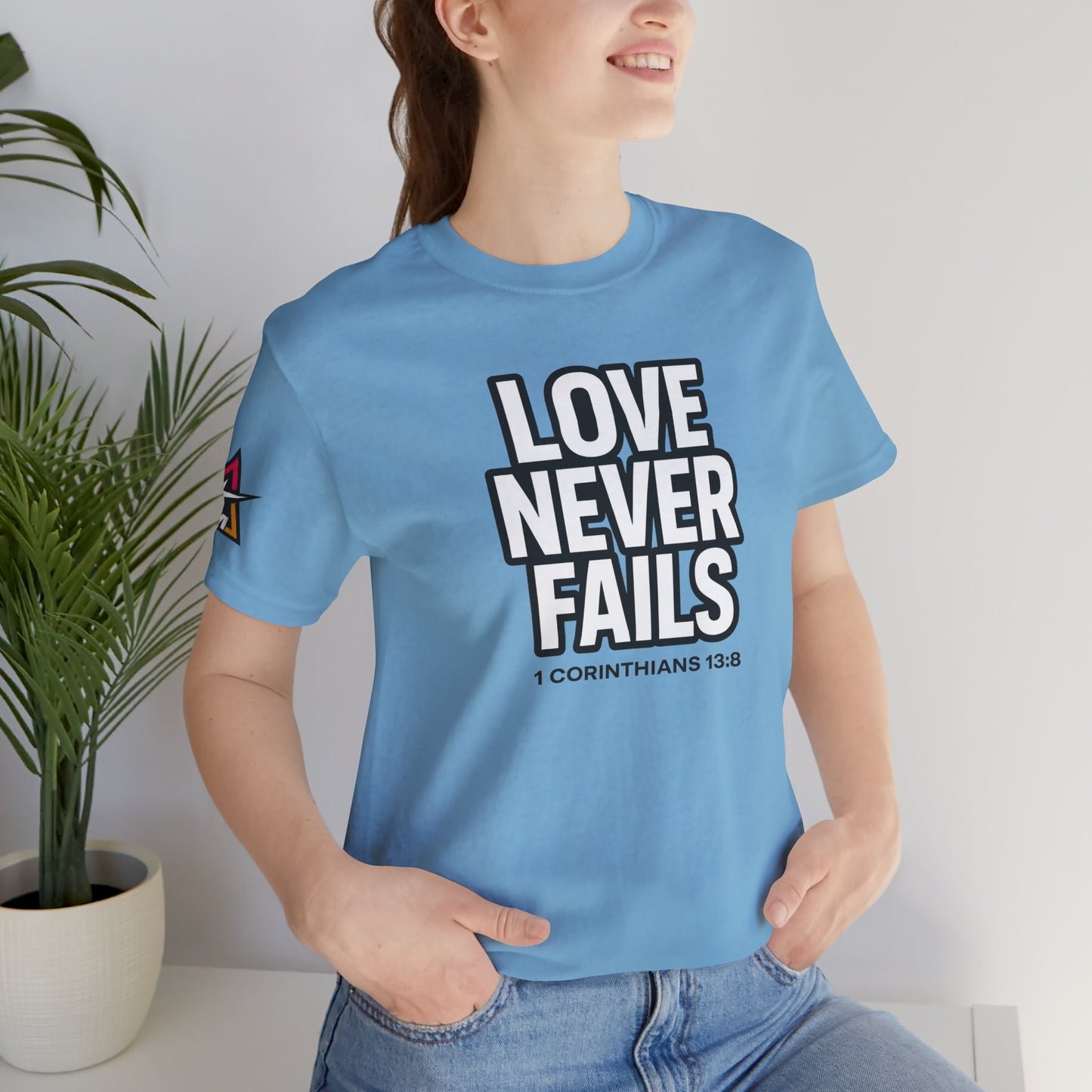 Love Never Fails Graphic T-Shirt | 1 Corinthians 13:8 Christian Tee | Faith & Love Streetwear