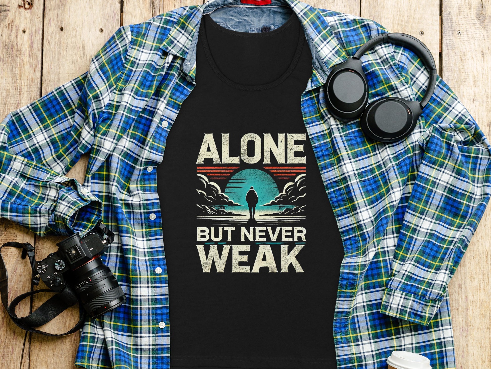 Alone But Never Weak Motivational Graphic T-Shirt Product