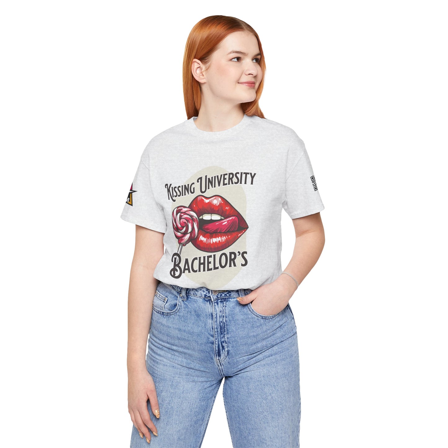 Kissing University Bachelor’s Graphic T-Shirt | Flirty Retro Tee | Funny Kissing Shirt