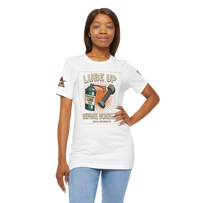 LUBE UP BEFORE SCREWING Graphic T-Shirt | Funny Mechanic Tee | Dirty Garage Humor Shirt | Vintage Automotive Tee
