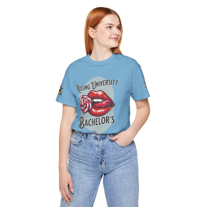 Kissing University Bachelor’s Graphic T-Shirt | Flirty Retro Tee | Funny Kissing Shirt