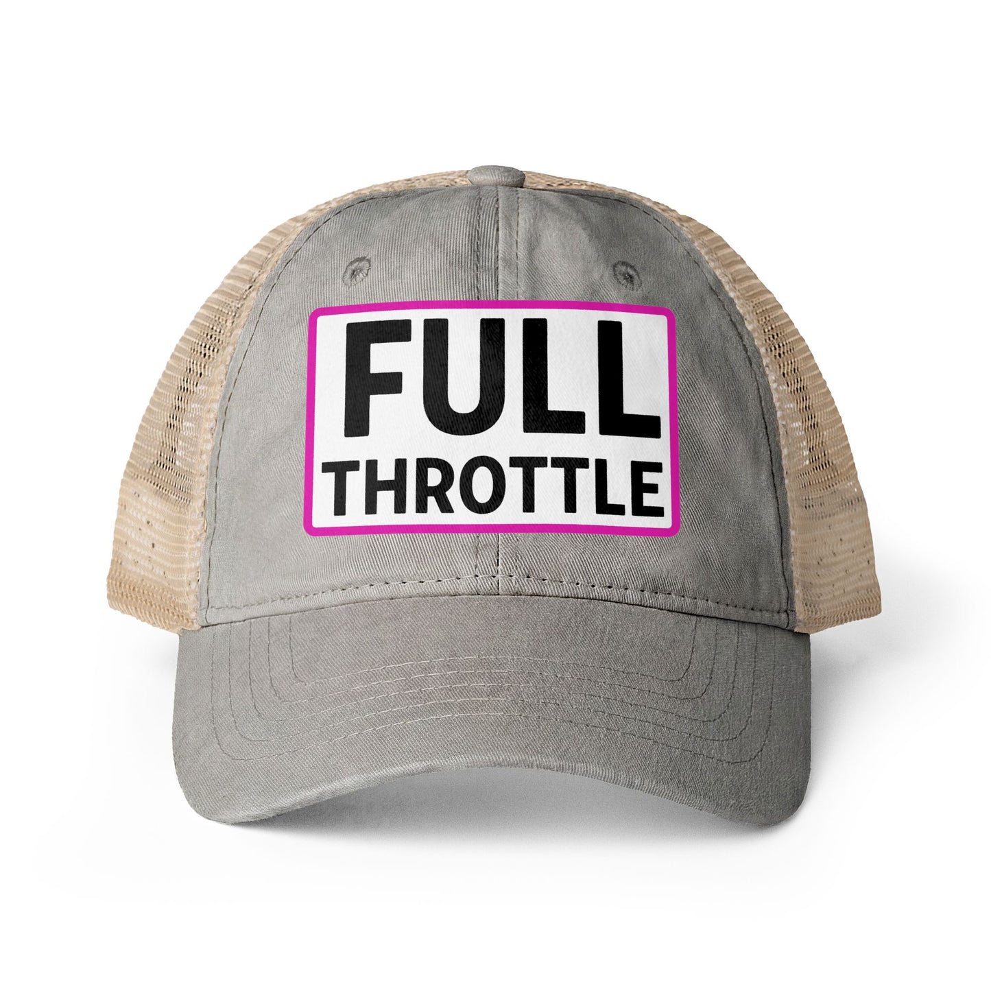 FULL THROTTLE Embroidered Washed Mesh-Back Cap | Funny Ponytail Cap | Vintage Women's Baseball Cap Description Concealed Ponytail Opening