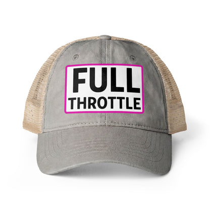 FULL THROTTLE Embroidered Washed Mesh-Back Cap | Funny Ponytail Cap | Vintage Women's Baseball Cap Description Concealed Ponytail Opening