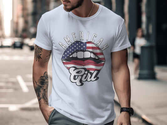 American Girl Flag Lip Design Graphic Shirt product