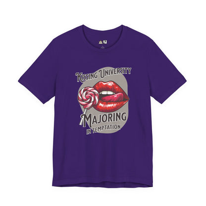 “KISSING UNIVERSITY MAJORING IN TEMPTATION.” Provocative Lips Graphic T-Shirt
