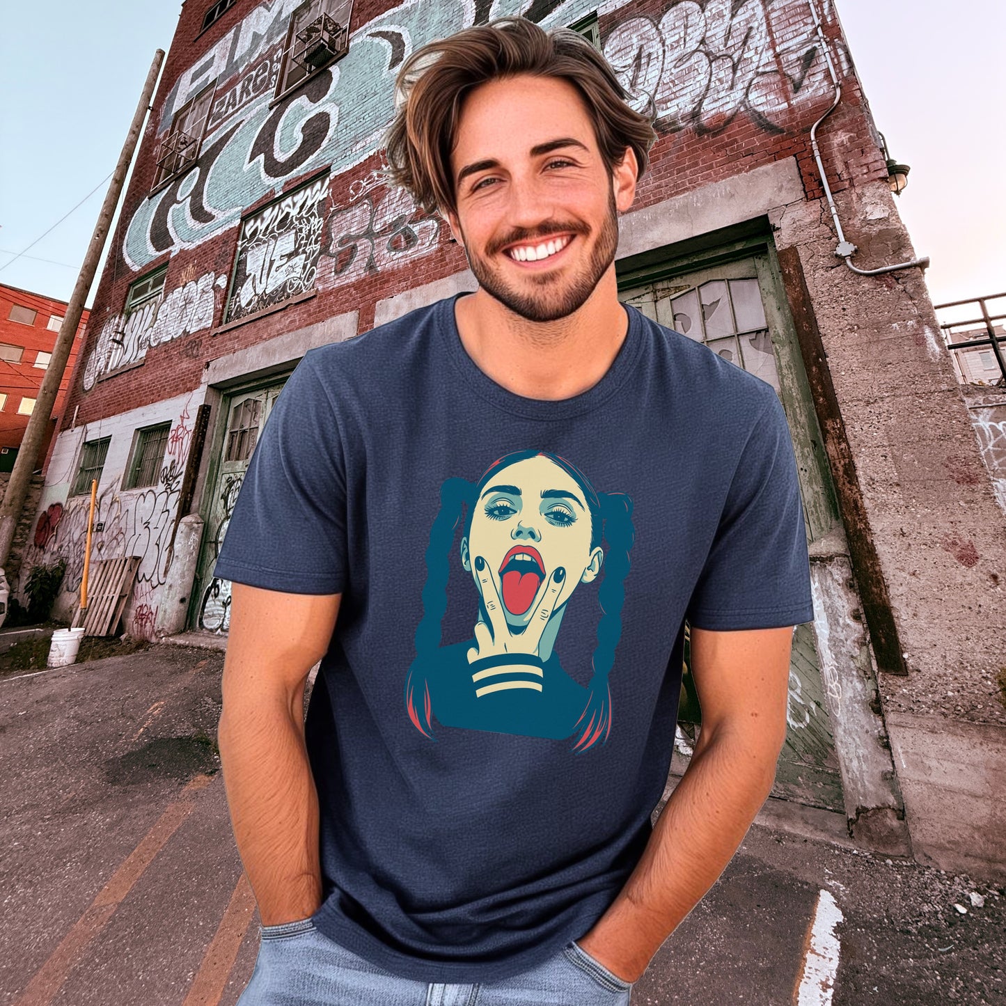Graphic T-Shirt Featuring Colorful Artwork Design