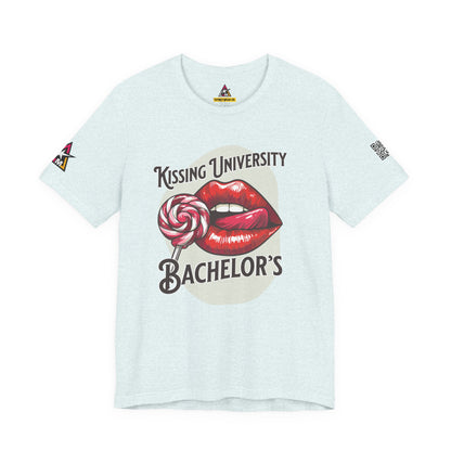 Kissing University Bachelor’s Graphic T-Shirt | Flirty Retro Tee | Funny Kissing Shirt