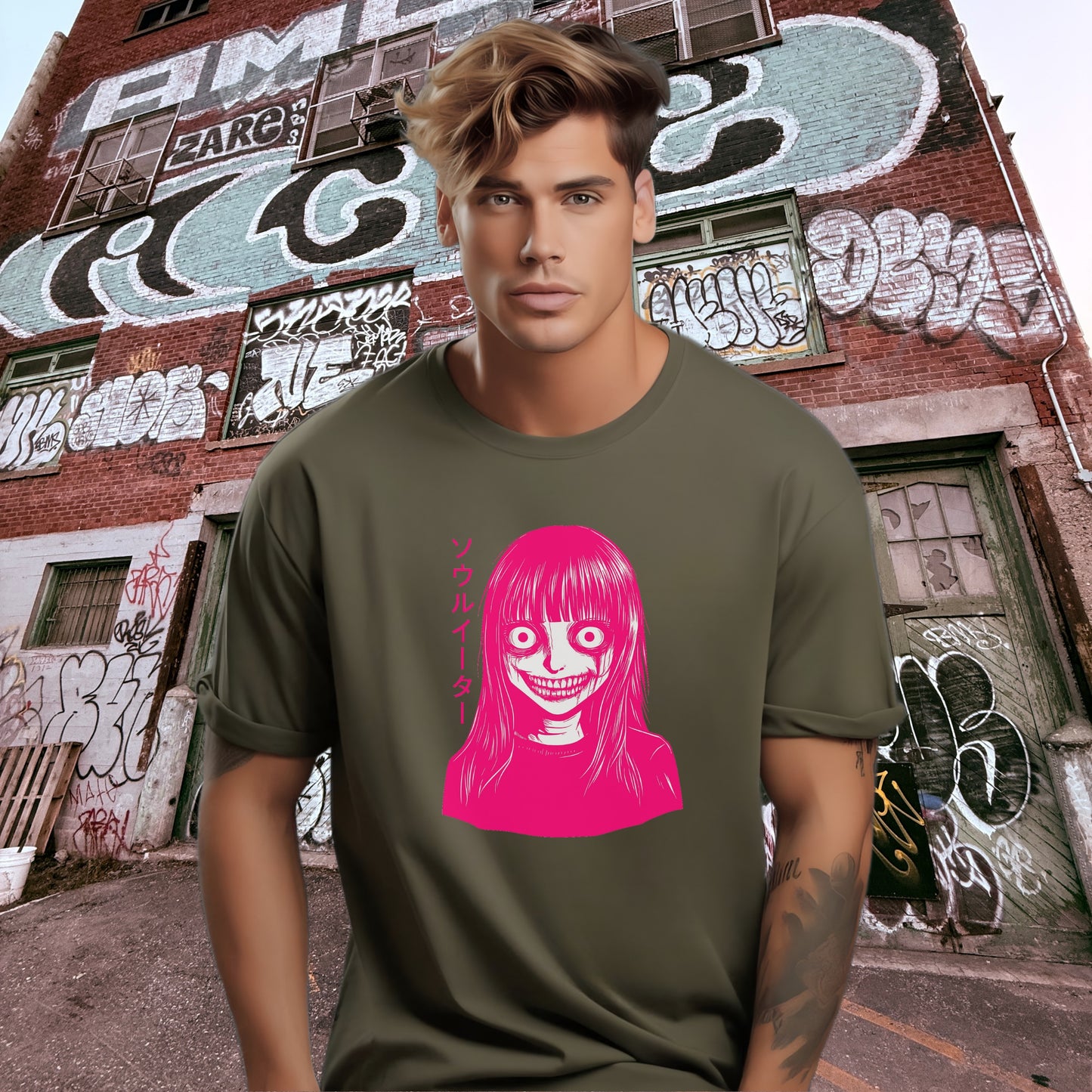 Men's T-Shirt with Grinning Face Urban Style Design