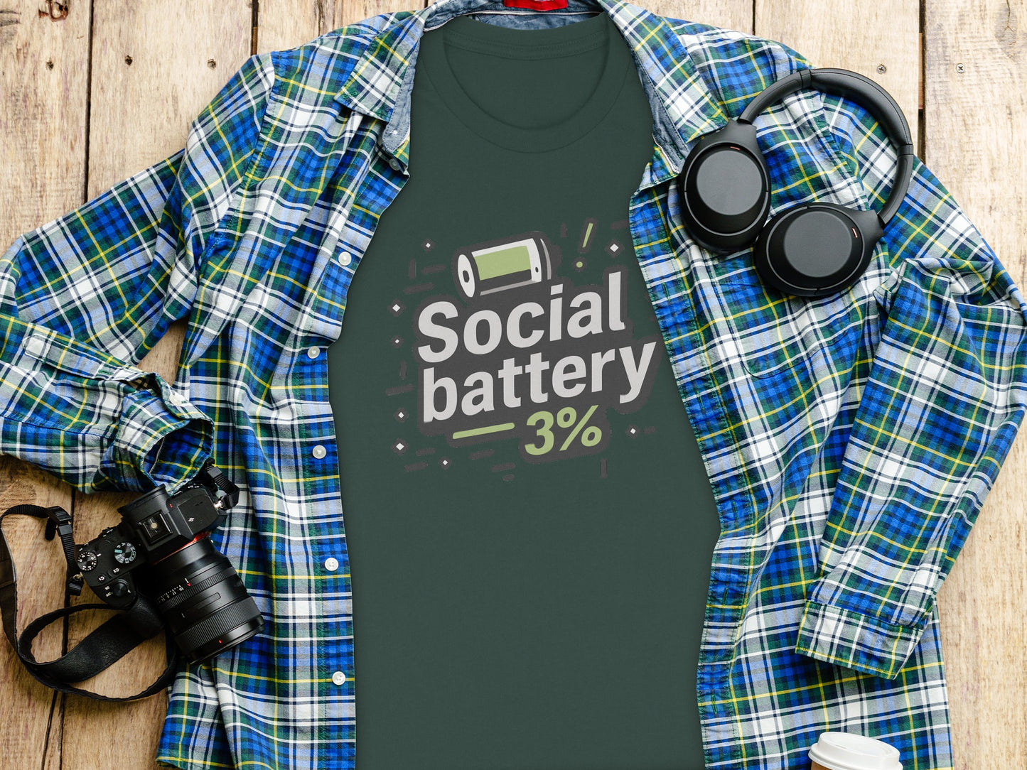 Social battery 3 percent humorous graphic tee product