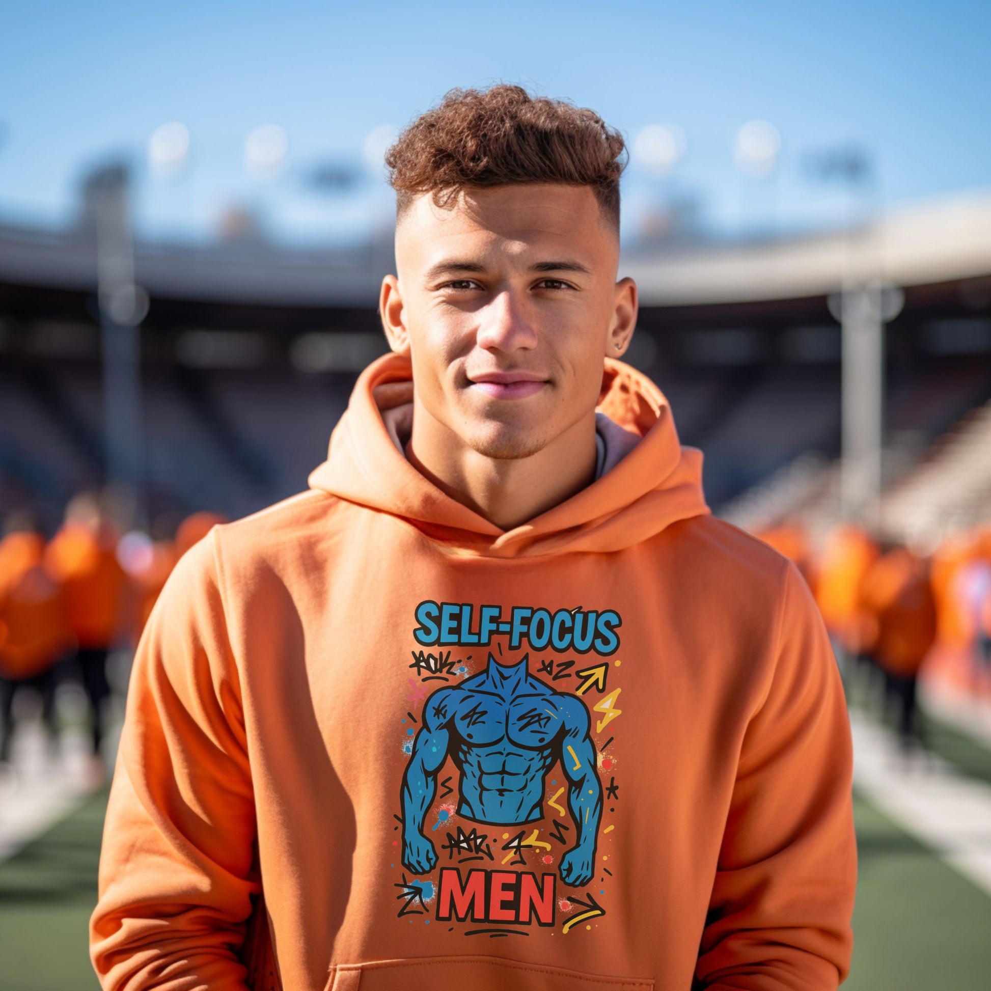 Self-Focus MEN Graphic Print Orange Hoodie product type