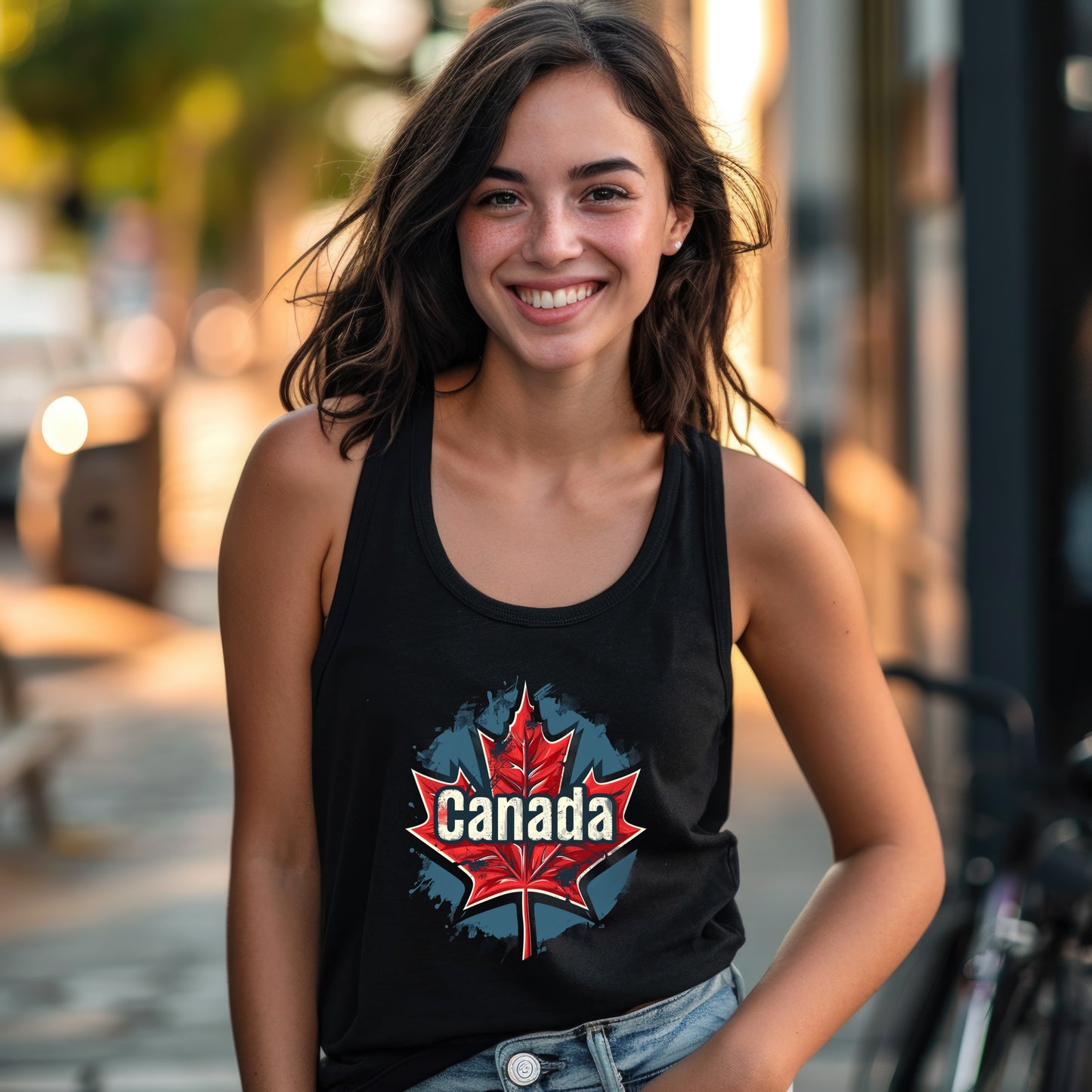 Stylish Black Tank Top Featuring Canada Maple Leaf Design Product