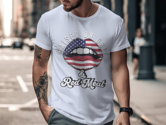 American Flag Raised on Grit and Red Meat Shirt product