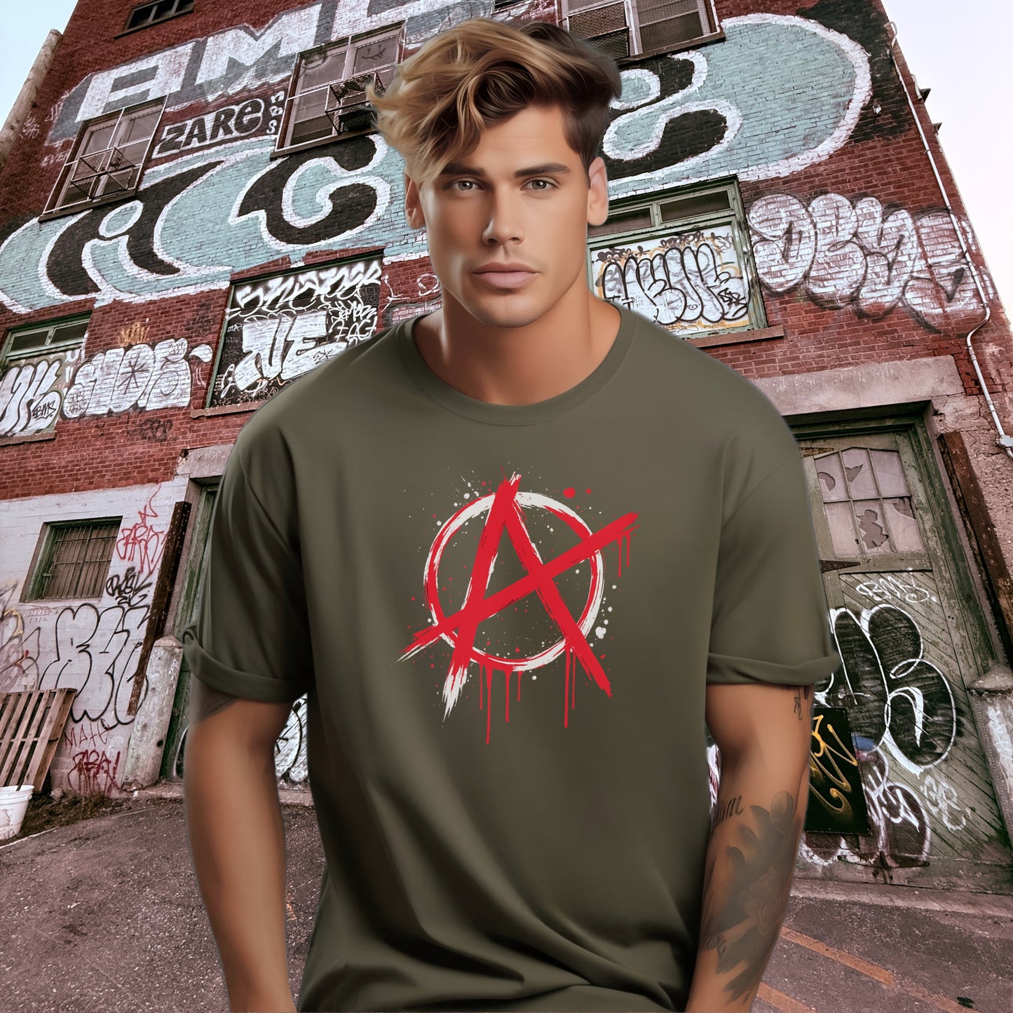 Grunge Style Anarchy Symbol Graphic T-shirt