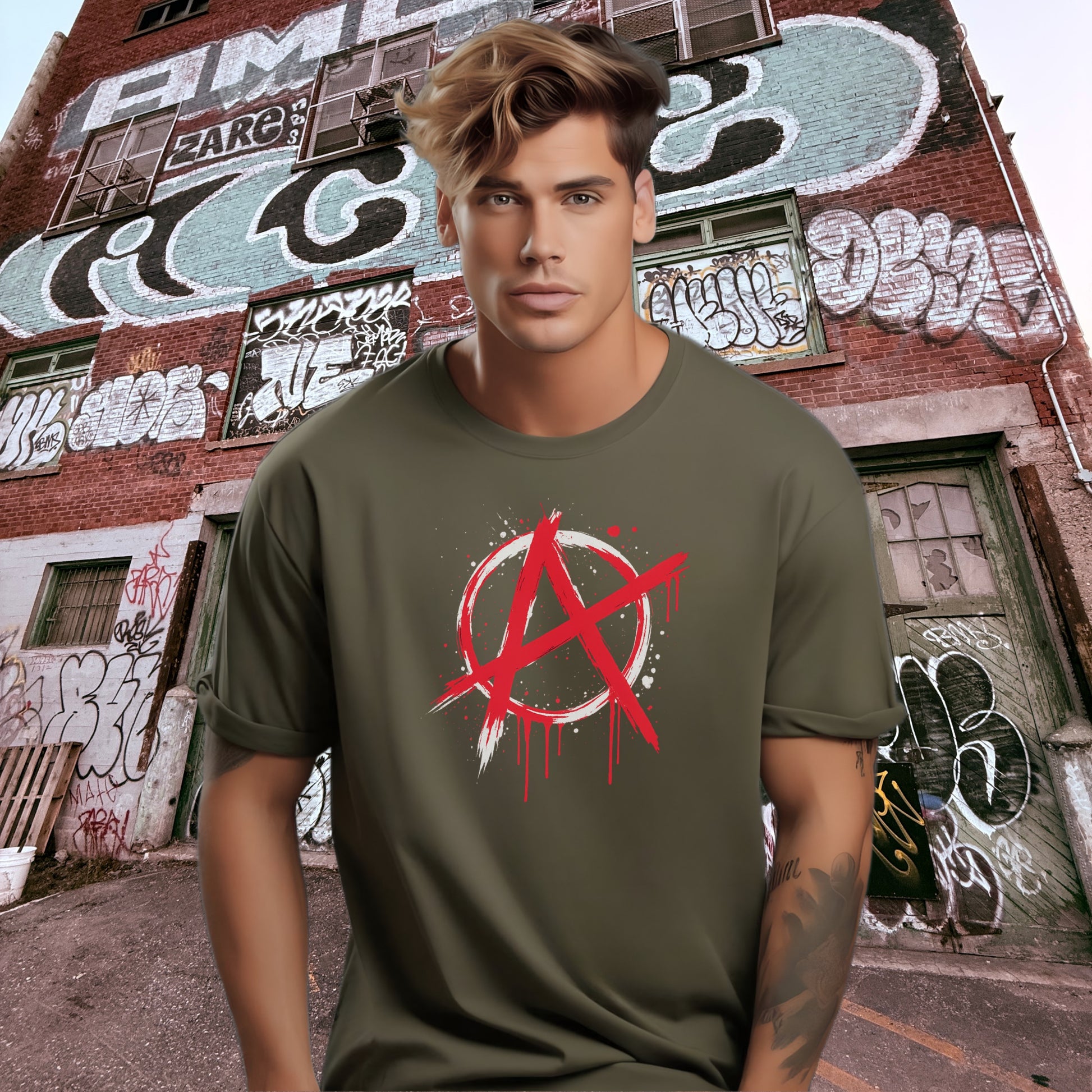 Grunge Style Anarchy Symbol Graphic T-shirt