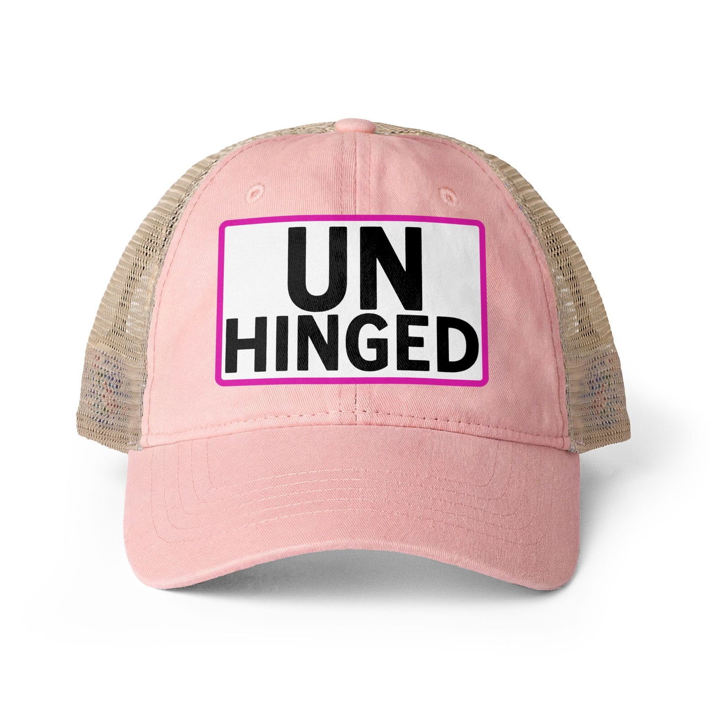 UNHINGED Embroidered Washed Mesh-Back Cap | Funny Ponytail Baseball Hat | Casual Women's Cap