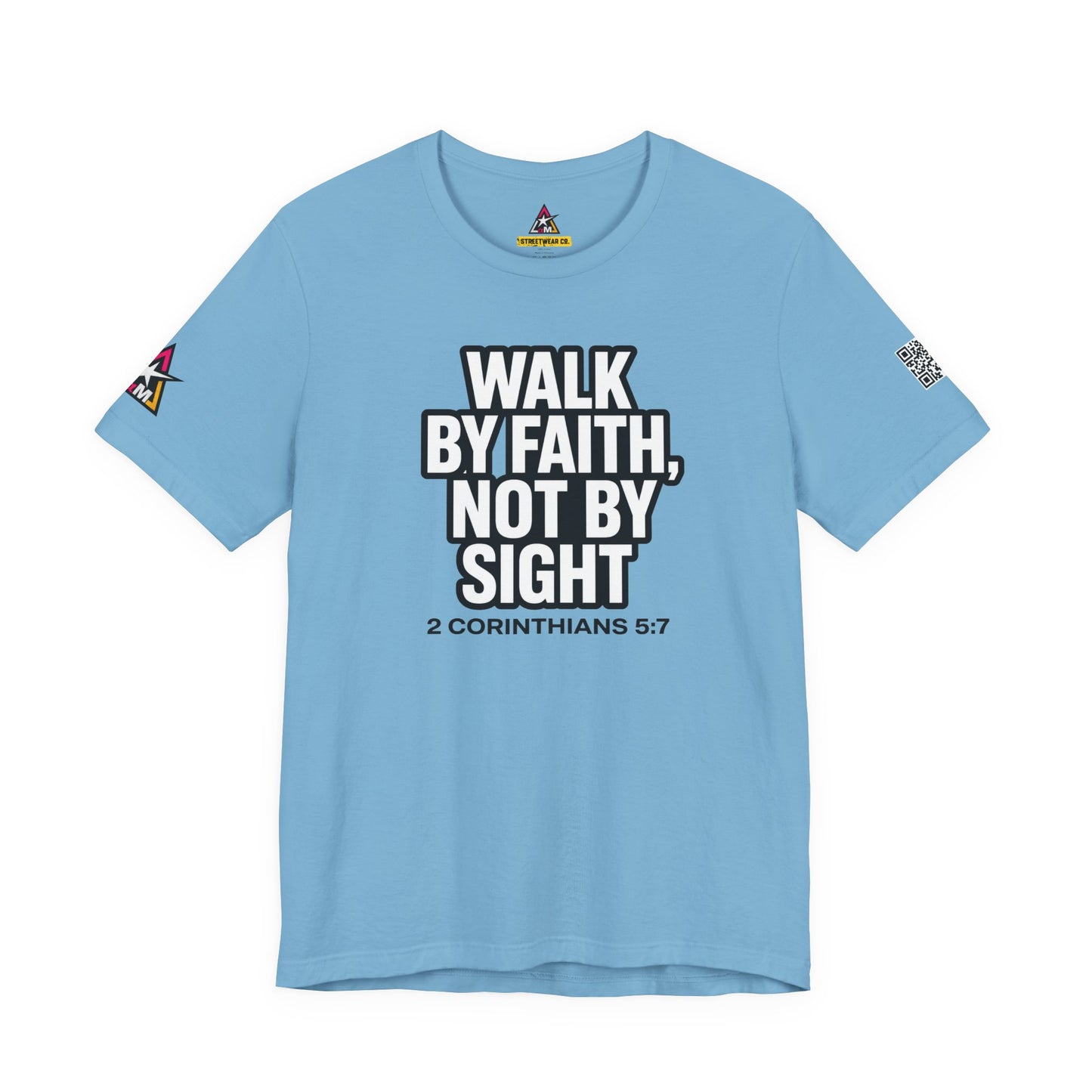 Walk by Faith, Not by Sight Graphic T-Shirt | 2 Corinthians 5:7 Christian Tee | Faith Streetwear