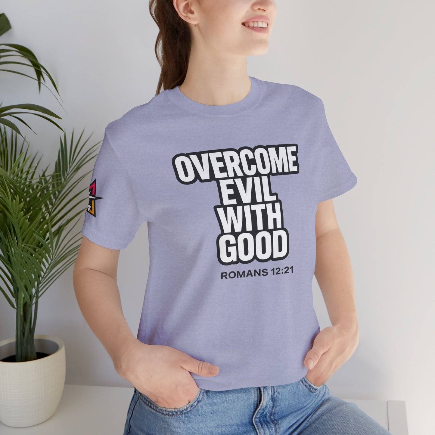 Overcome Evil With Good Graphic T-Shirt | Romans 12:21 Christian Tee | Faith & Strength Streetwear