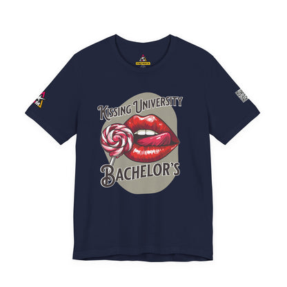 Kissing University Bachelor’s Graphic T-Shirt | Flirty Retro Tee | Funny Kissing Shirt