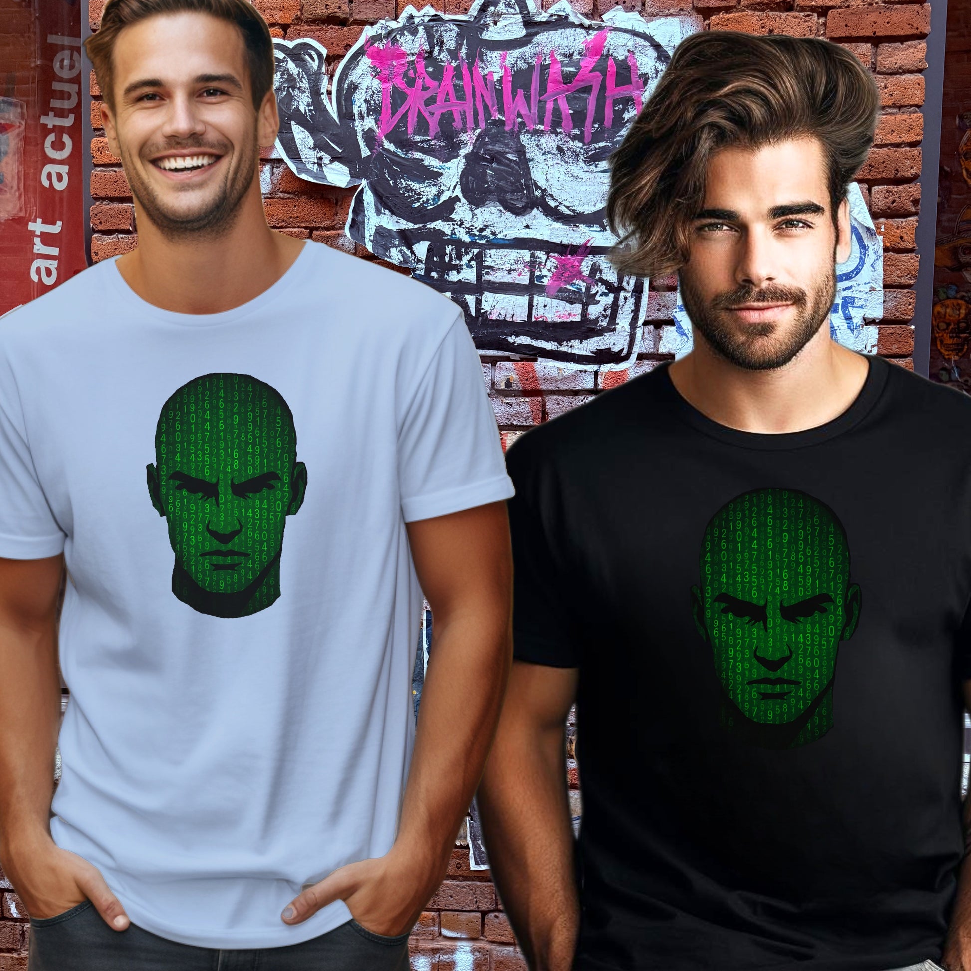 Futuristic Binary Code Face Graphic T-shirt