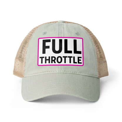 FULL THROTTLE Embroidered Washed Mesh-Back Cap | Funny Ponytail Cap | Vintage Women's Baseball Cap Description Concealed Ponytail Opening